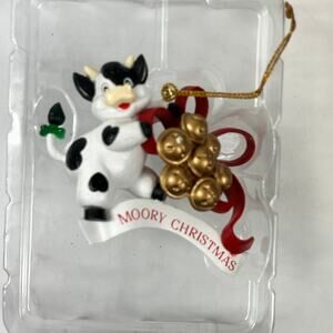 Vtg Traditions Moory Christmas Cow Ornament Bells Holiday Humor Collectible Gift